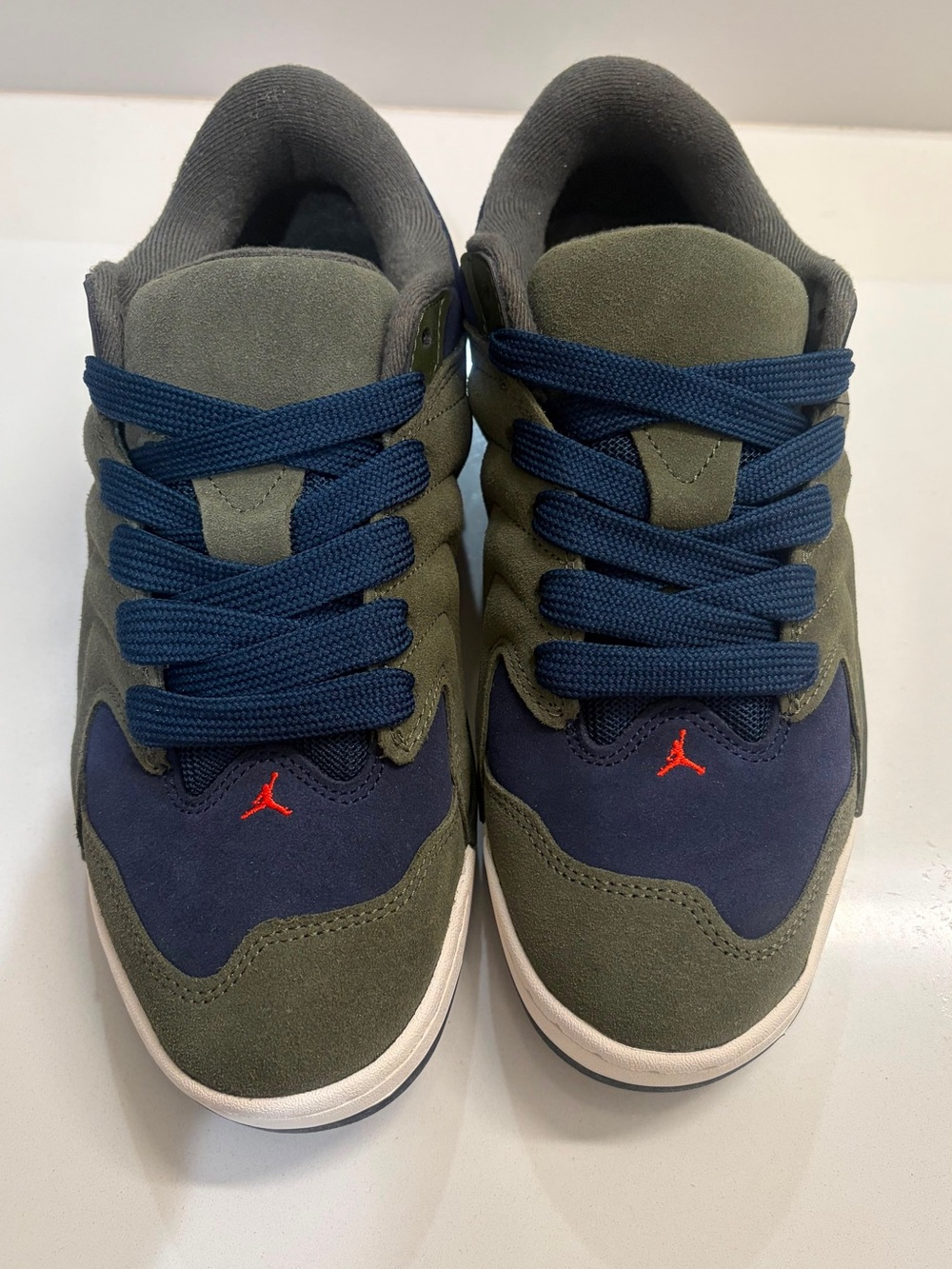Jordan Low Top Sneakers in Olive Green & Navy with Red Jumpman